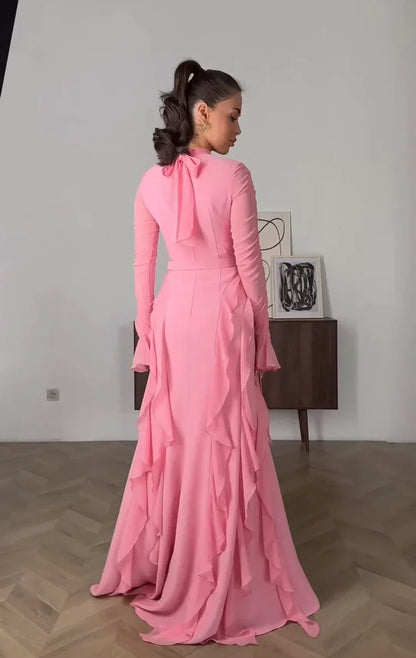 Vestido informal de gasa con volantes para mujer, vestido de fiesta largo fg7442