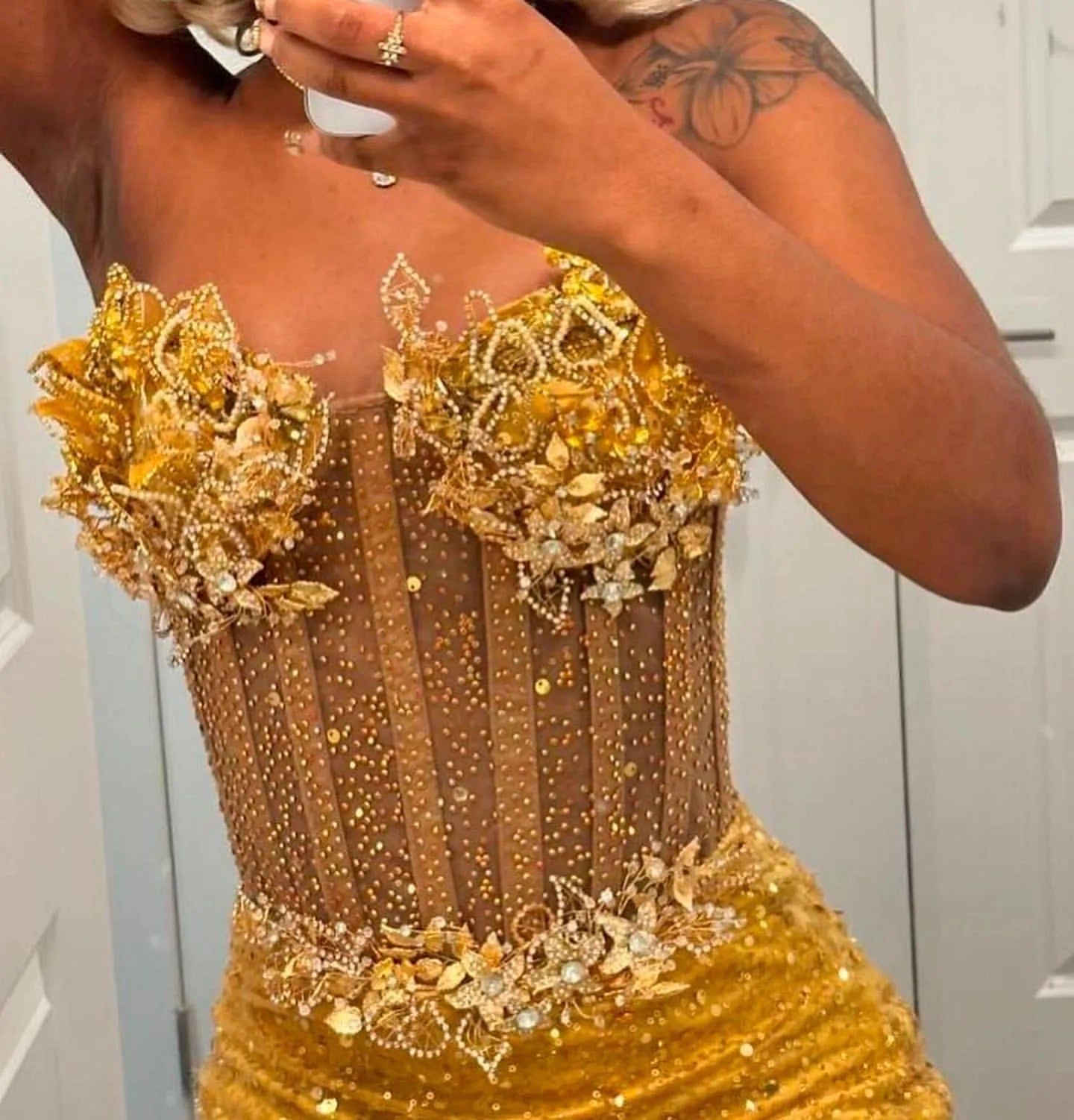 Vestido de fiesta de sirena dorado, vestido formal de noche, fiesta de cumpleaños, vestidos de compromiso fg7444
