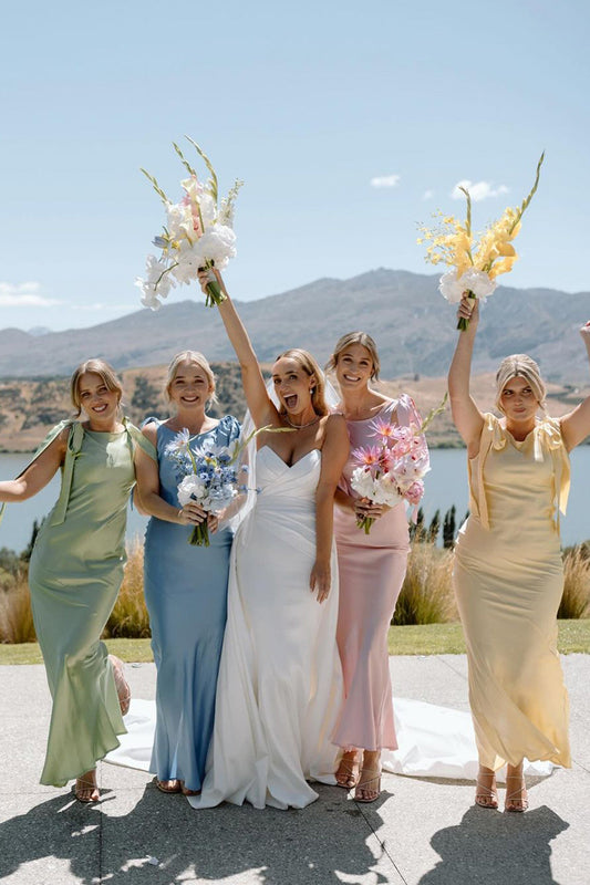 Charming Sheath Straps Silk Satin Bridesmaid Dresses VK240102904