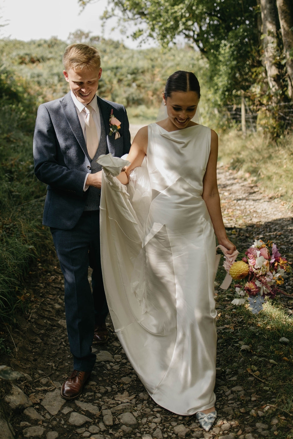 Chic Sheath Boat Neck Silk Satin Wedding Dresses