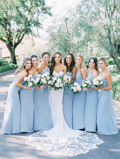 Charming A-Line Halter Sky Blue Chiffon Long Bridesmaid Dresses VK0901001