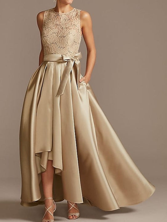 A-Line/Princess Jewel Neck Sleeveless Asymmetrical Mother Of The Bride Dresses With Pleats