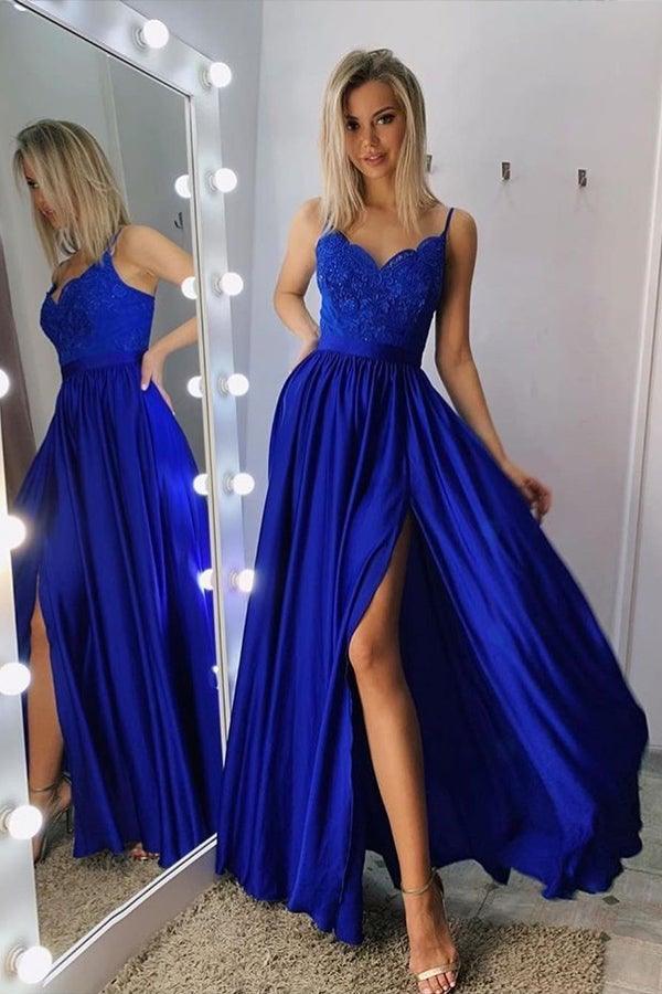 A-Line Spaghetti Straps Gray Long Prom Dress with Lace Sequins PSK029