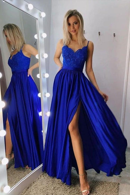 A-Line Spaghetti Straps Gray Long Prom Dress with Lace Sequins PSK029
