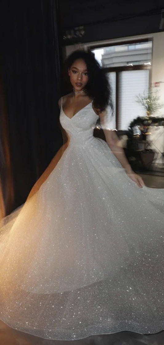 LTP1731, vestidos de fiesta blancos con corte en A y brillo, vestidos de novia estilo princesa, bonitos vestidos de fiesta de noche