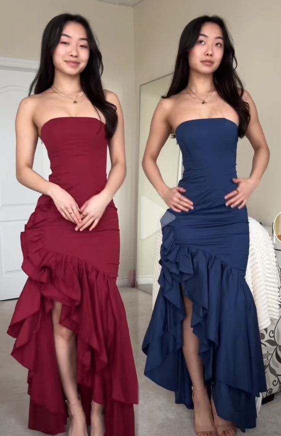 Blue Prom Dresses, Strapless Evening Dresses