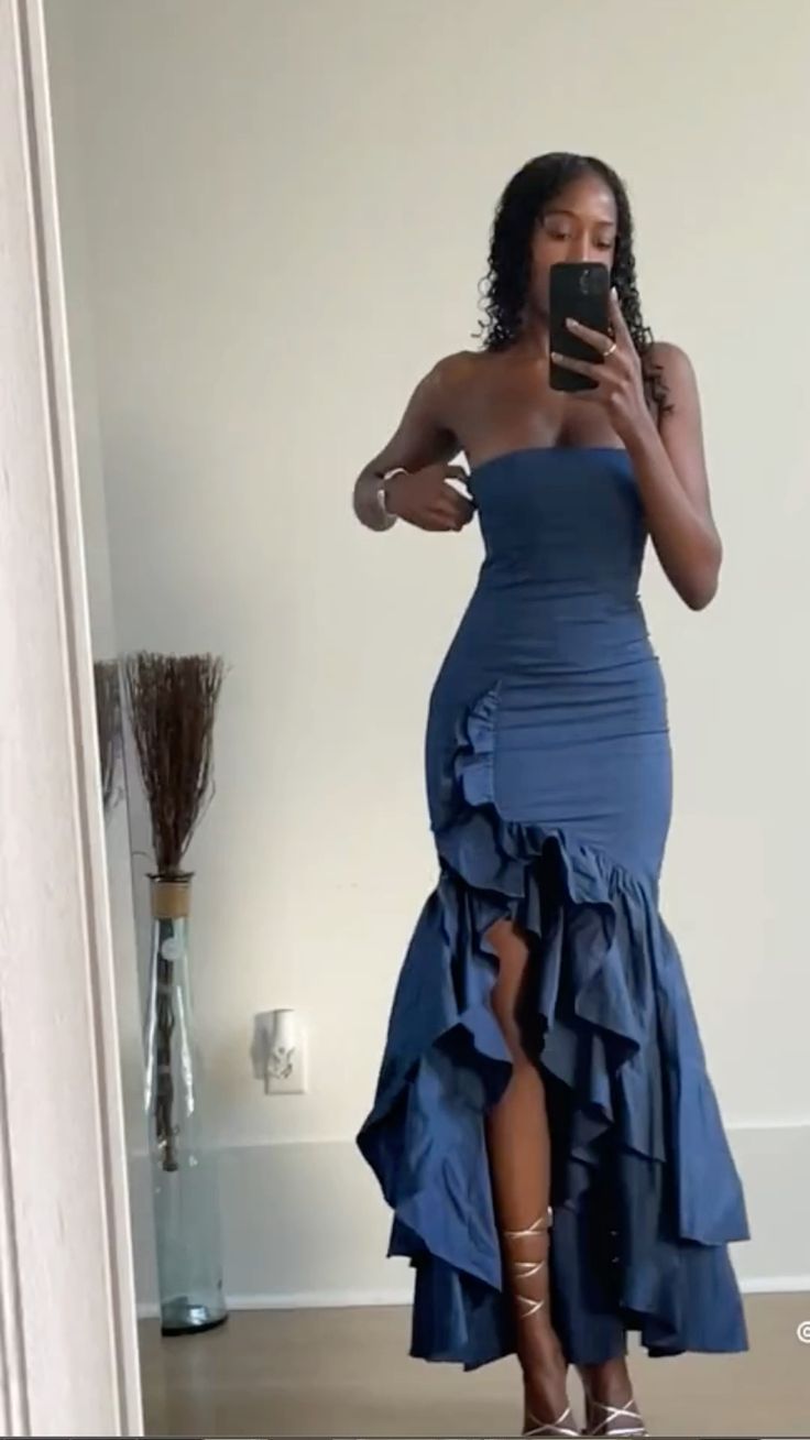 Blue Prom Dresses, Strapless Evening Dresses