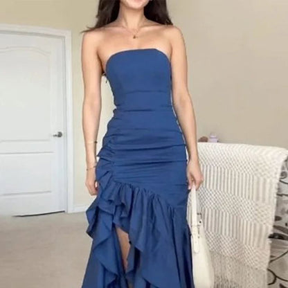Blue Prom Dresses, Strapless Evening Dresses