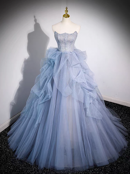 Vestido elegante de fiesta con escote en forma de A y tul abullonado para quinceañeras