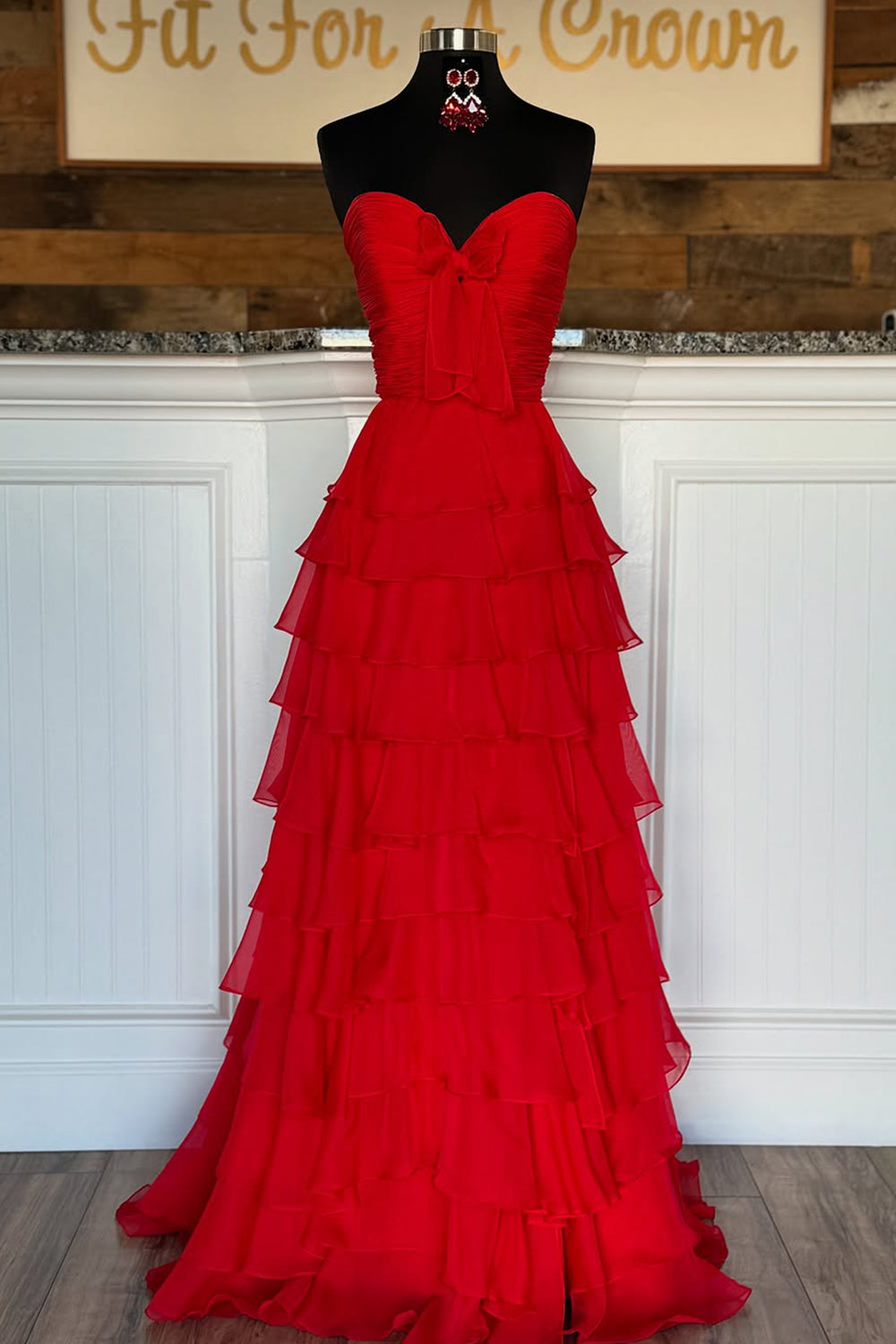 Cute A-Line Sweetheart Zipper Back Tiered Chiffon Prom Dress With Slit