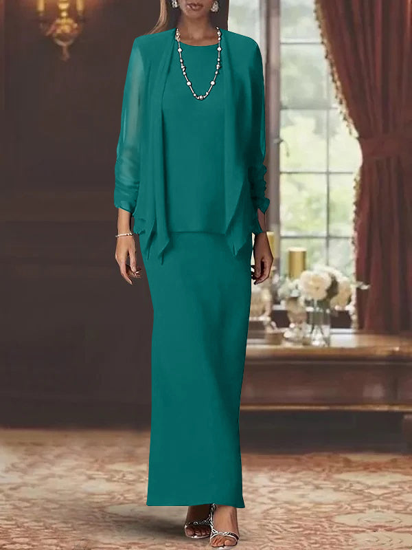 Sheath/Column Scoop Neck Long Sleeves Floor-Length Mother of the Bride Dresses with Jacket