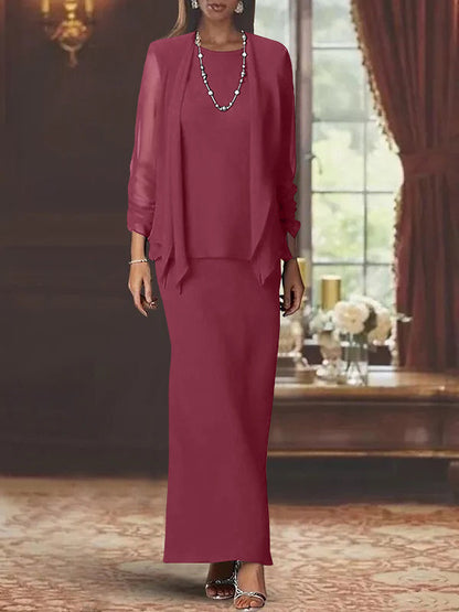 Sheath/Column Scoop Neck Long Sleeves Floor-Length Mother of the Bride Dresses with Jacket