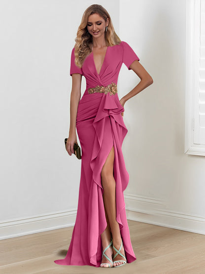Mermaid/Trumpet Floor-Length V Neck Mother of the Bride Dresses with Ruffles