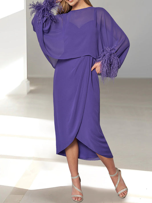 A-Line/Princess Tea-Length Mother of the Bride Dresses with Feathered Jacket