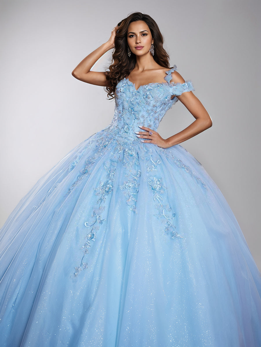 Off the Shoulder Lace Appliques Ball Gown Princess Quinceanera Dress