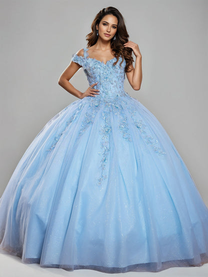 Off the Shoulder Lace Appliques Ball Gown Princess Quinceanera Dress