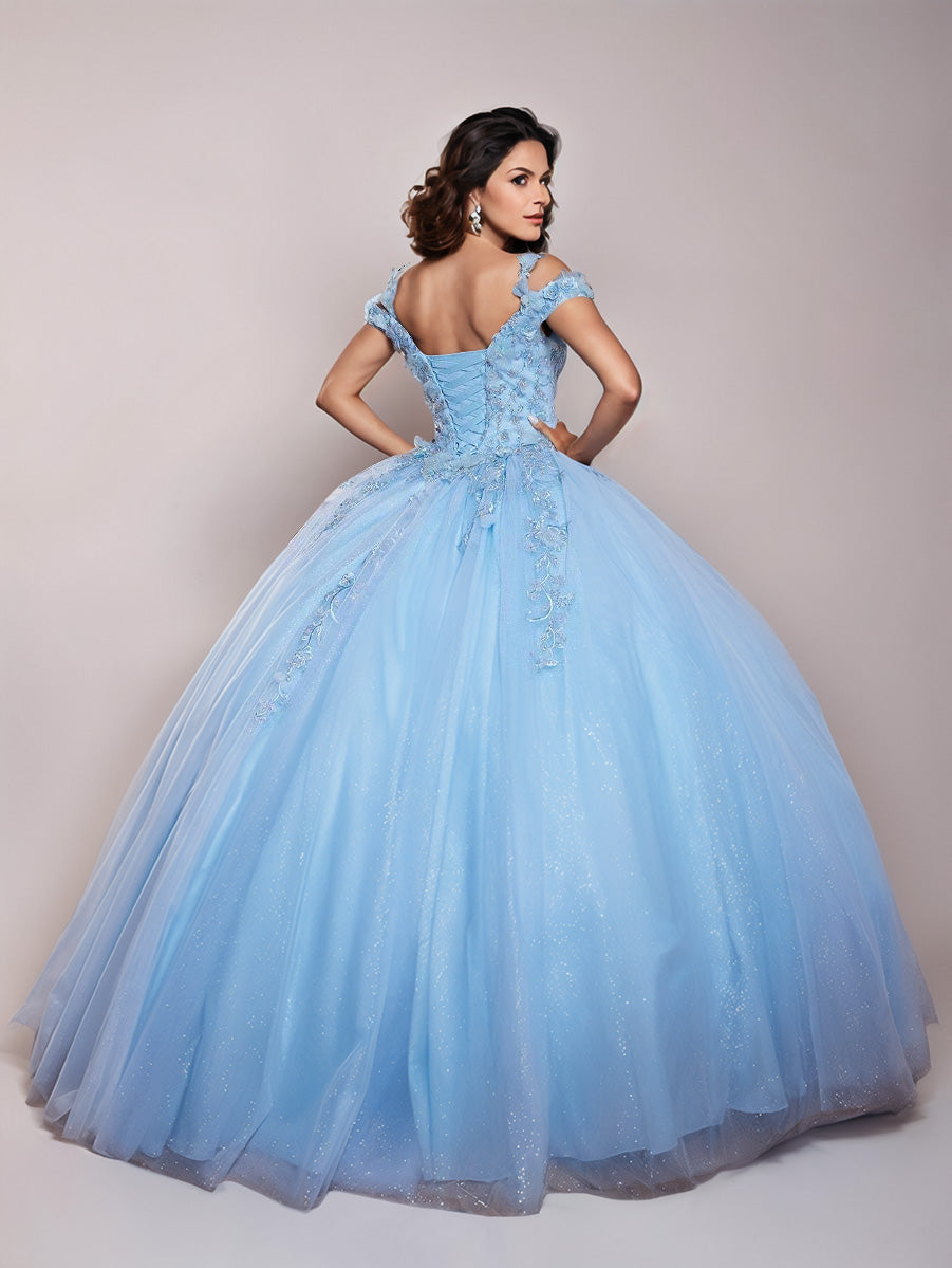 Off the Shoulder Lace Appliques Ball Gown Princess Quinceanera Dress