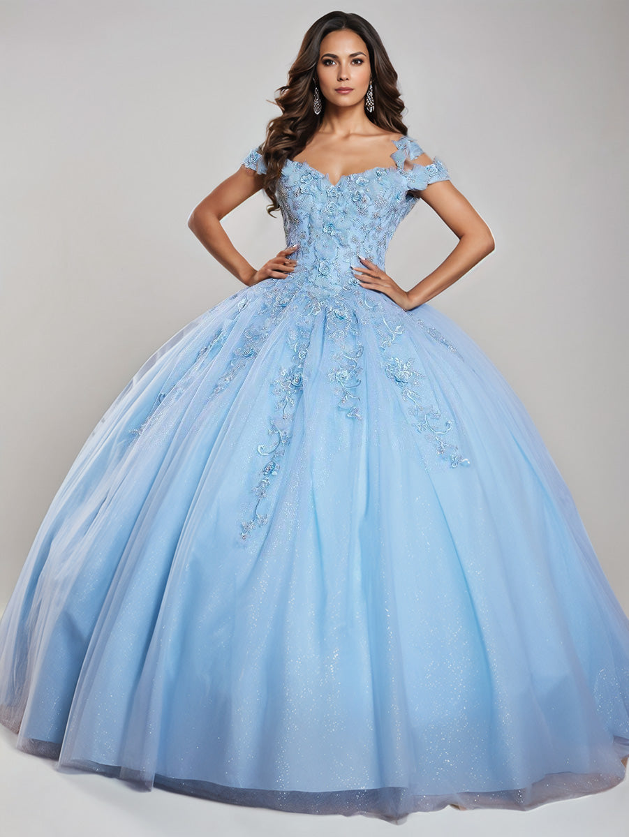 Off the Shoulder Lace Appliques Ball Gown Princess Quinceanera Dress