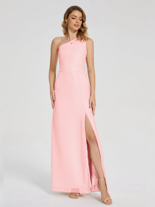 Vestido de fiesta con escote en forma de columna y un hombro con abertura