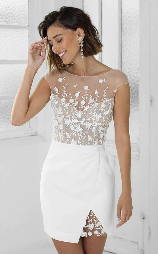 Vestido de fiesta corto blanco con escote en forma de tubo fg1699