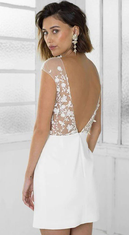 Vestido de fiesta corto blanco con escote en forma de tubo fg1699