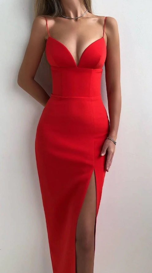 Vestido de fiesta sencillo con tirantes finos en negro, azul real, rosa, blanco y rojo fg1080