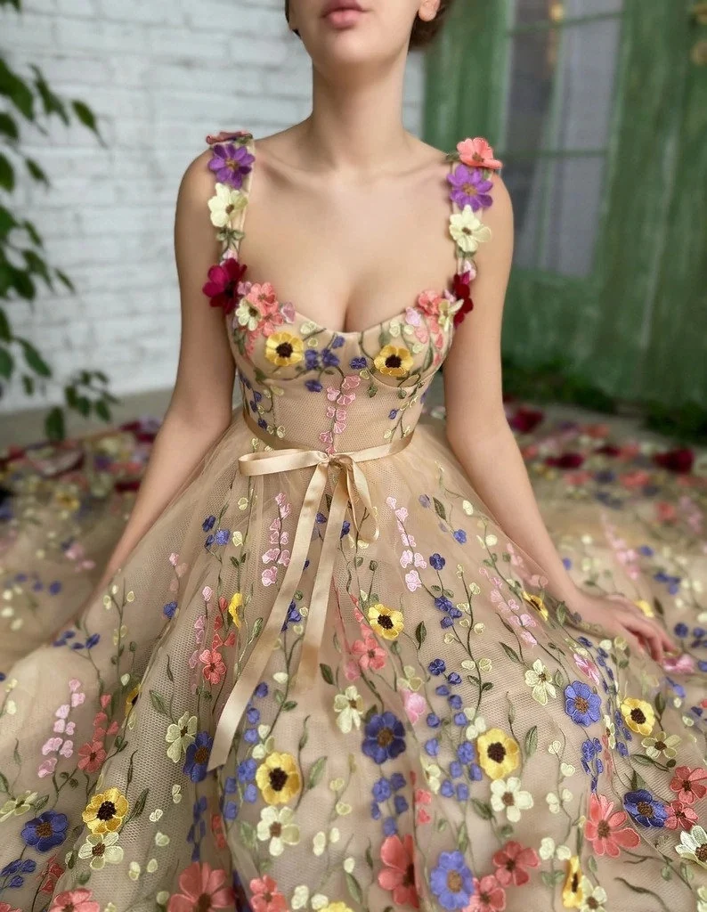 Vestido de fiesta de primavera con encaje de flores 3D fg693