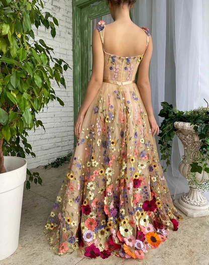 Vestido de fiesta de primavera con encaje de flores 3D fg693