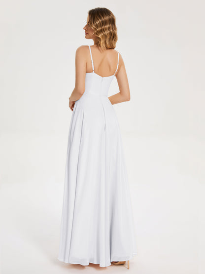Vestido de fiesta con tirantes finos y corte en A y abertura