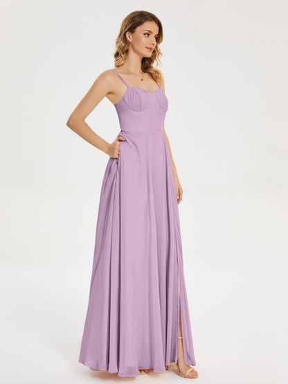 Vestido de fiesta con tirantes finos y corte en A y abertura