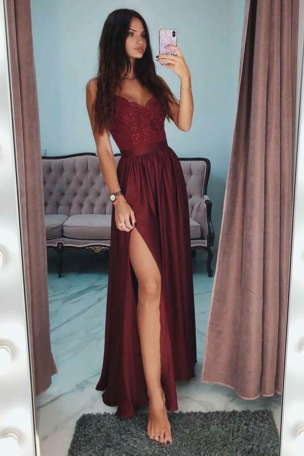 A-Line Spaghetti Straps Gray Long Prom Dress with Lace Sequins PSK029