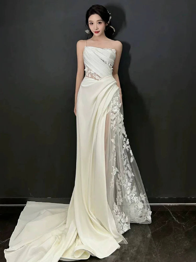 Vestido de novia largo de encaje de tul blanco Vestido de novia princesa fg7388