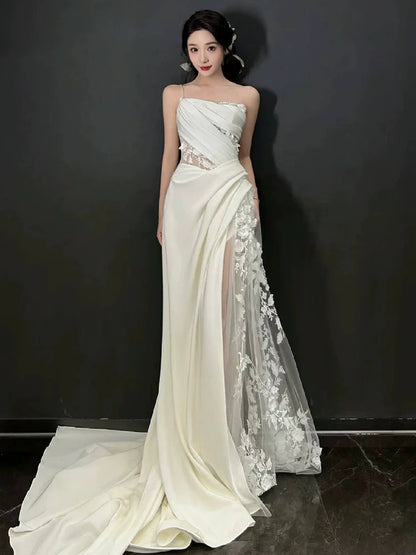 Vestido de novia largo de encaje de tul blanco Vestido de novia princesa fg7388