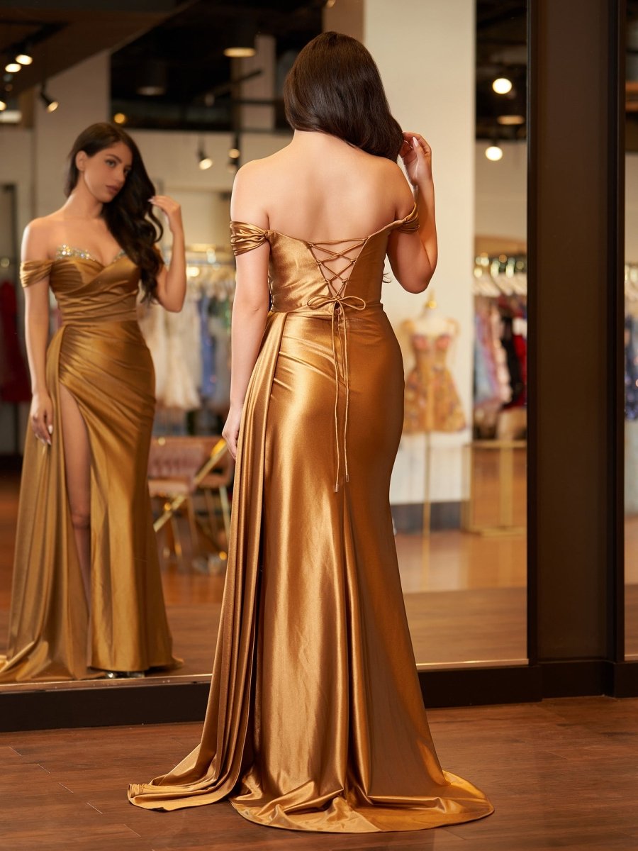 Adelaide | Vestido de fiesta largo de satén con corte sirena y abertura