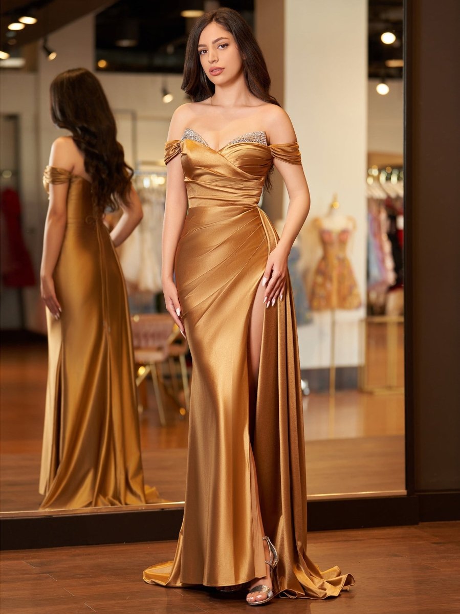 Adelaide | Vestido de fiesta largo de satén con corte sirena y abertura