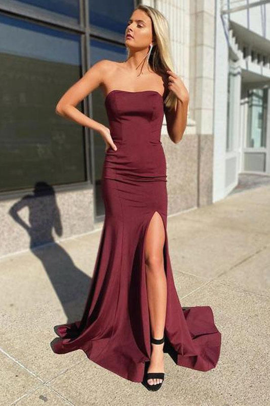 Mermaid Burgundy Prom Dress with Corset Back PSK160