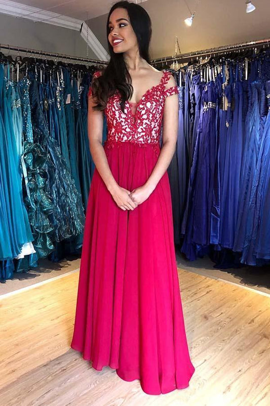 A-Line Floor Length Cap Sleeve Burgundy Prom Dress  PSK033