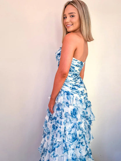 Cassian | Vestidos de fiesta largos de gasa con escote en forma de corazón y estampado de sirena con abertura