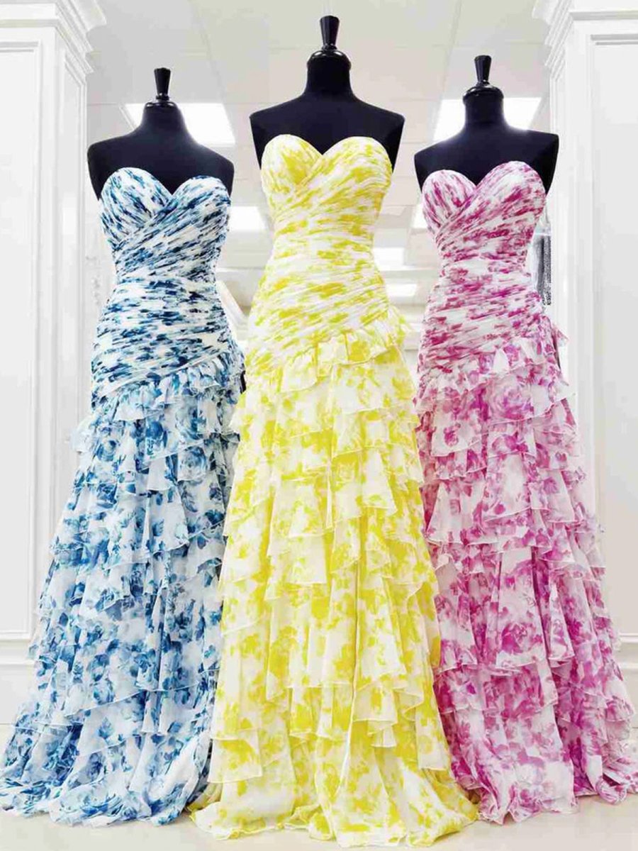 Cassian | Vestidos de fiesta largos de gasa con escote en forma de corazón y estampado de sirena con abertura