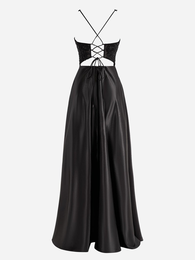 Colette | Vestido de fiesta de satén con escote en V y abertura en forma de A