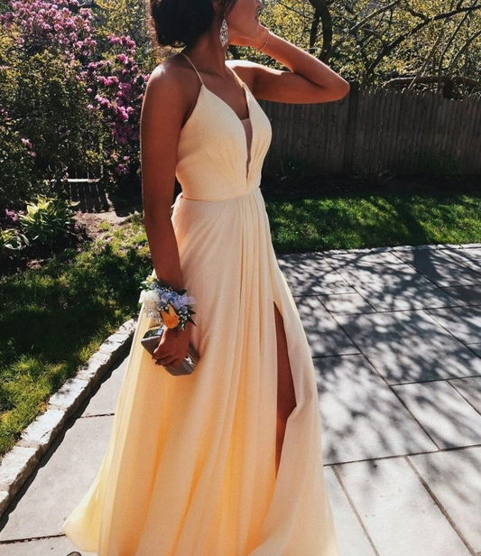 LTP0257, vestido de fiesta amarillo con falda con abertura, vestido de noche, vestido de fiesta de graduación, vestido formal, vestidos para fiesta de graduación
