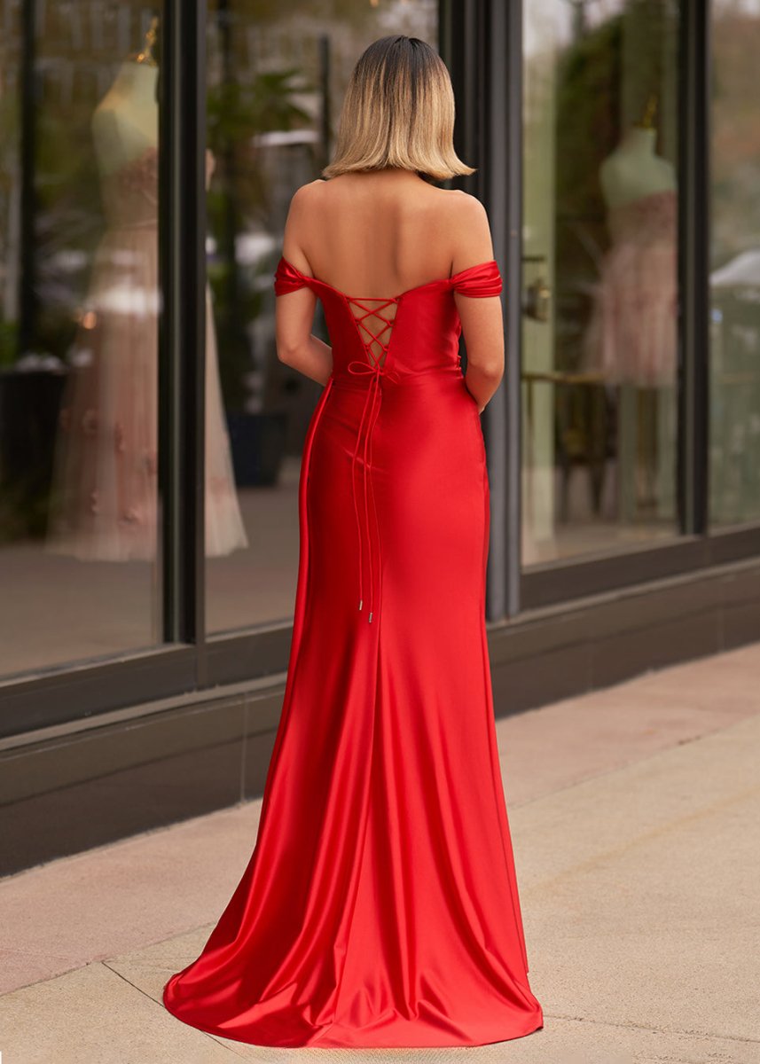 Adelaide | Vestido de fiesta largo de satén con corte sirena y abertura
