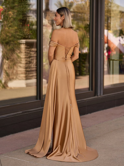 Adelaide | Vestido de fiesta largo de satén con corte sirena y abertura