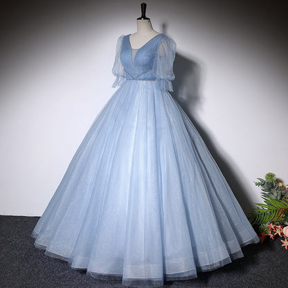 Vestido de noche azul nuevo vestido largo de fiesta de tul fg145