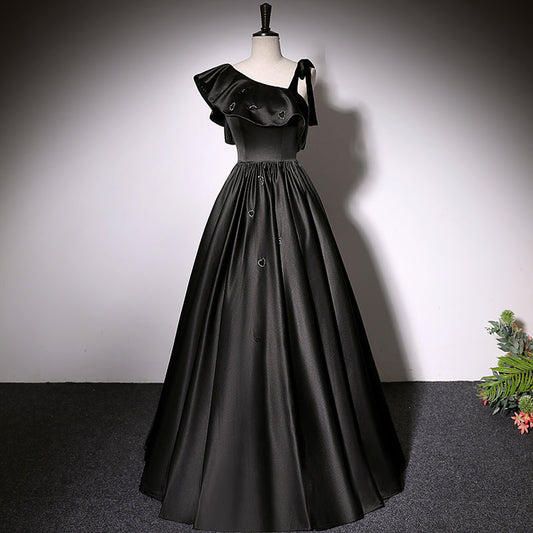 Vestido de noche negro de corte A, nuevo vestido de fiesta de graduación, vestidos de fiesta fg213