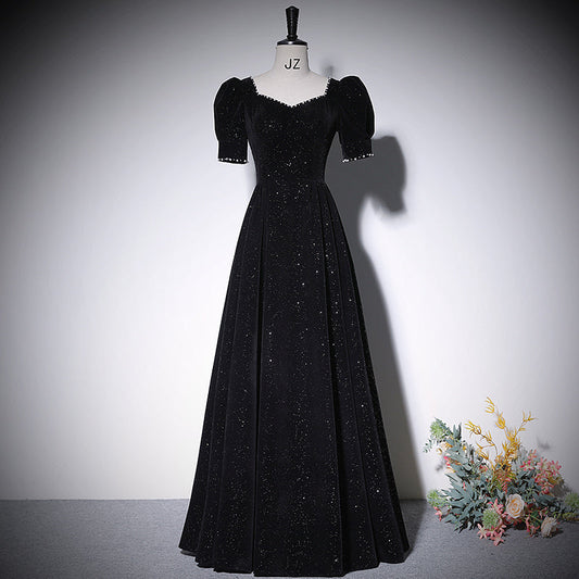 Vestido de noche negro de corte A, nuevo vestido de fiesta de graduación, vestidos de fiesta fg215