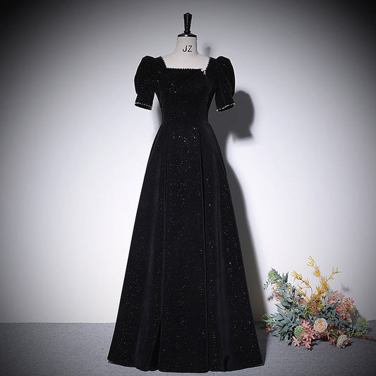 Vestido de noche negro de corte A, nuevo vestido de fiesta de graduación, vestidos de fiesta fg222