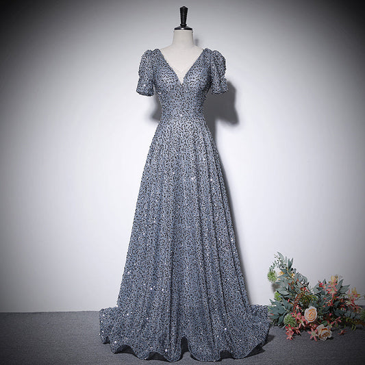 Vestido de noche plateado de corte A, nuevo vestido de fiesta de graduación, vestidos de fiesta fg227
