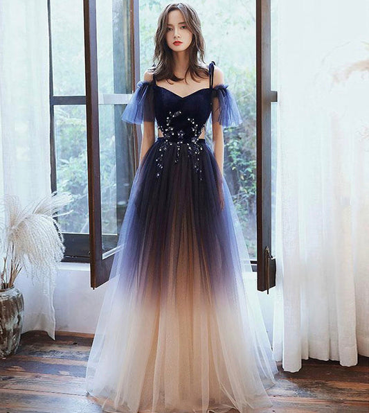 Elegante vestido de fiesta largo de terciopelo y tul, vestido de noche fg233