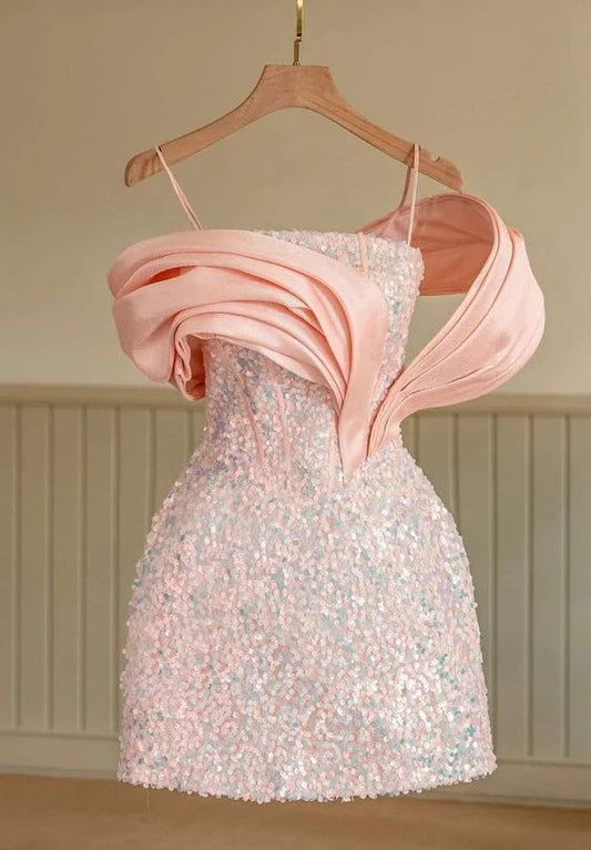 Vestido de fiesta con lentejuelas rosas Vestido de regreso a casa único fg34